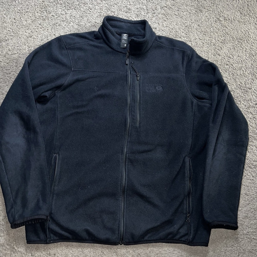 Mountain Hardwear Fleece Jacket Mens M Black Full Zip Mock Neck OM3885 Outdoor